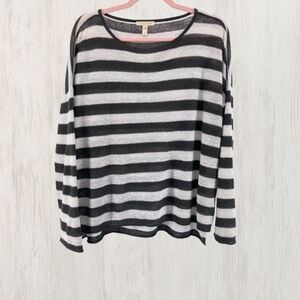 Eileen Fisher Women S Organic Linen Stripe Sweater Gray Coastal Chic Boxy Light